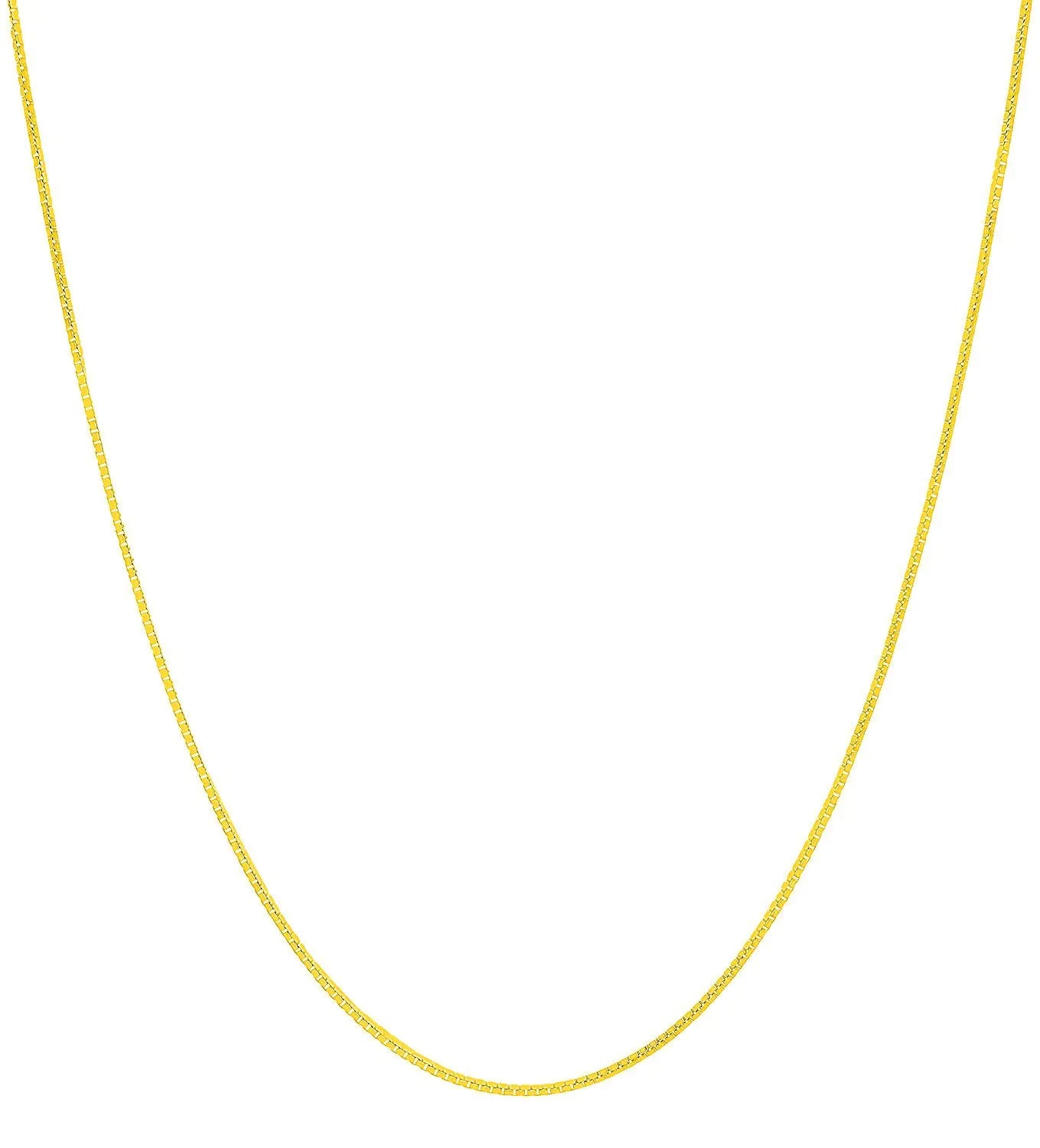 10K REAL Yellow Gold. Solid 0.8mm Diamond-Cut, Square Mirror, Box Link Chain Necklace with Lobster Clasp, made for Women (0.8 MM)