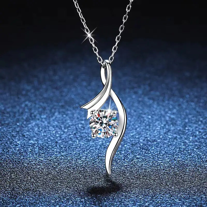 Sterling Silver Classic Four-claw 1 Karat-inch Diamond Necklace
