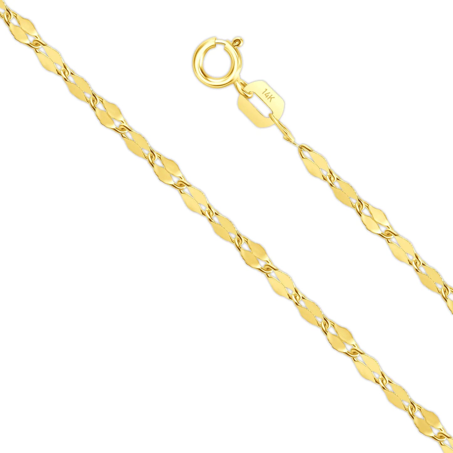 14K Gold Mirror Chain Necklace for Women & Men (1.5mm-2mm Width 14-24" Length).