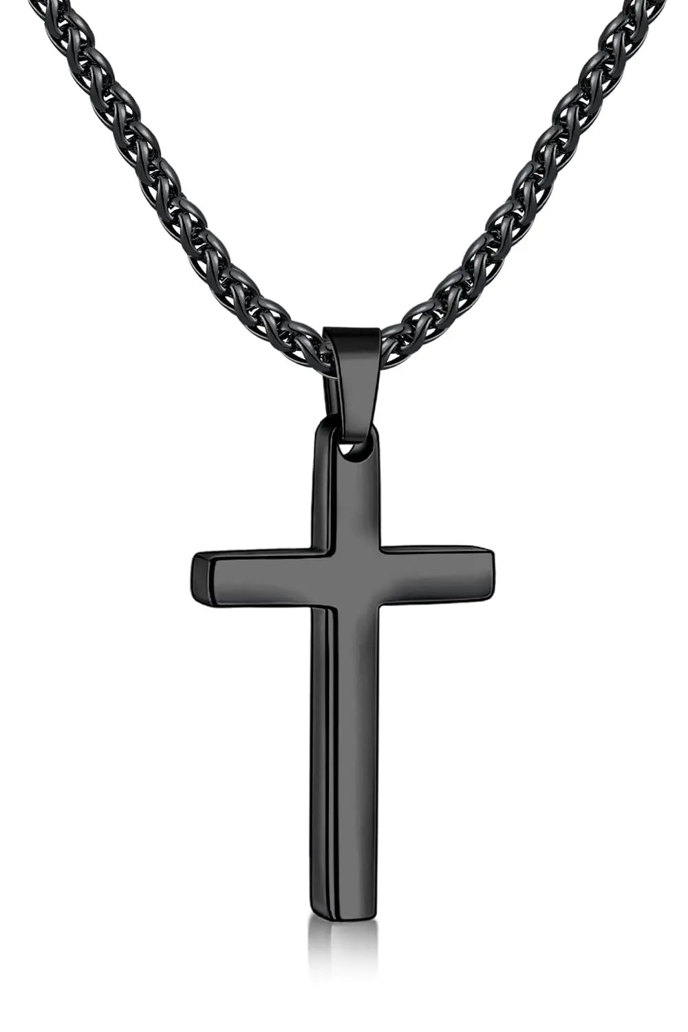 22-Inch Cross Necklace with 2.5mm Cross - Stainless Steel Wheat Chain 22"