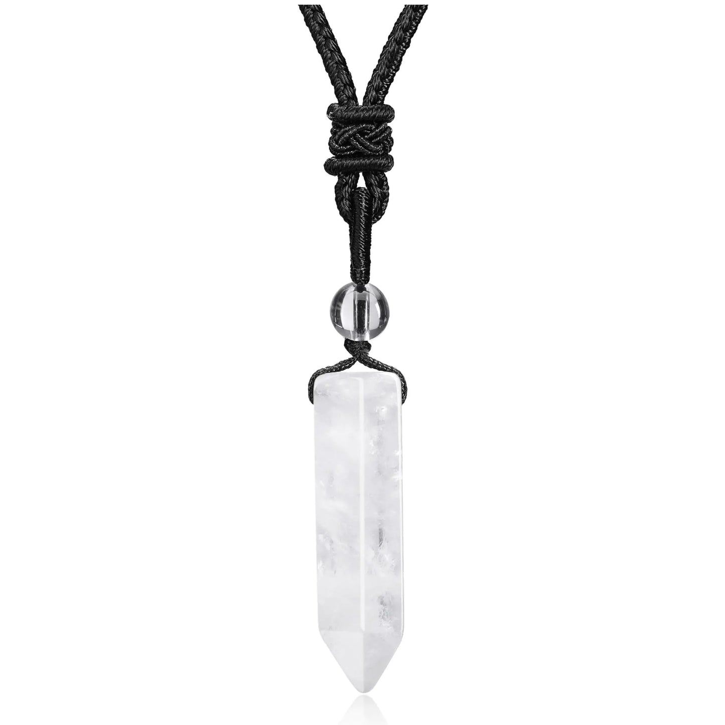 Top Plaza Clear Quartz Healing Crystal Stone Necklaces for Men Hexagonal Pendant Necklaces Adjustable Braided Rope Natural Gemstone Necklace Jewelry Christmas Gift for Dad Husband BF