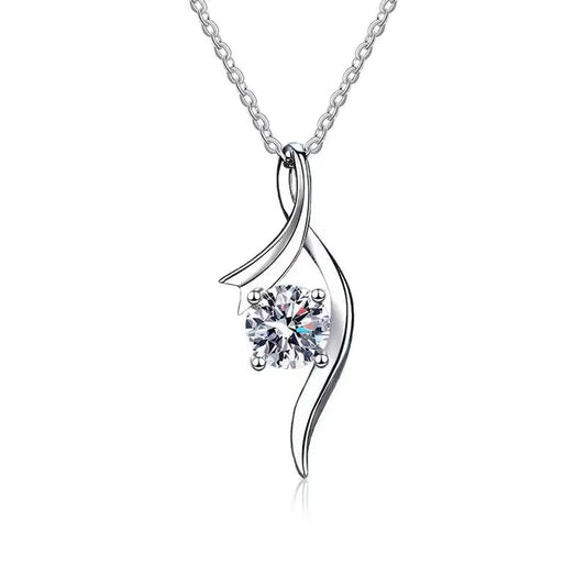 Sterling Silver Classic Four-claw 1 Karat-inch Diamond Necklace