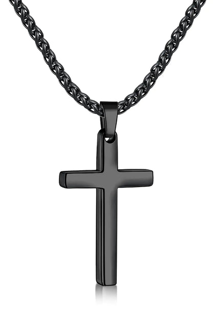 22-Inch Cross Necklace with 2.5mm Cross - Stainless Steel Wheat Chain 22"