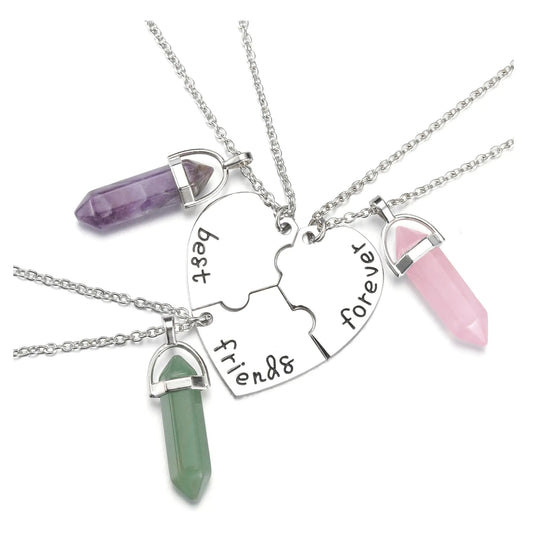 Best Friends Necklace with Healing Crystals and a Connecting Heart