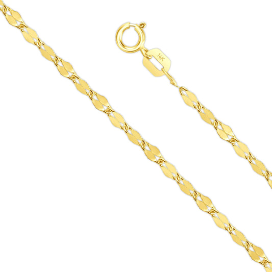 14K Gold Mirror Chain Necklace for Women & Men (1.5mm-2mm Width 14-24" Length).