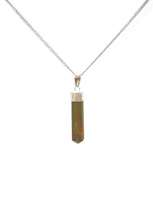 Wholesalegemshop GEMSCITE Unakite Crystal Healing Pendant Necklace – Protection Negative Energy Cleanser Natural Stress - Authentic Stone on Silver Plated 18" Chain Chakra Healing Charm