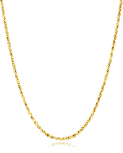 14k Gold Plated Rope Chain for Men - 3.0mm Stainless Steel Necklace, Sturdy & Non Tarnish - 26 Inches.