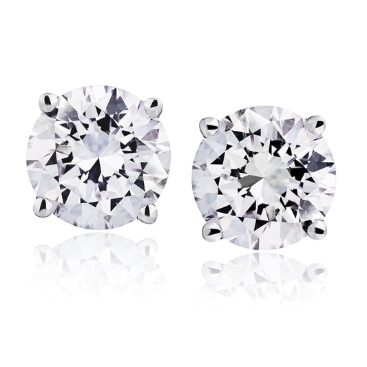 Natural Diamond Earrings AGS Certified Diamond Stud Earrings with 14 Karat White Gold. Round Shaped Earrings with a 4 Prong Setting and a Screw Back.