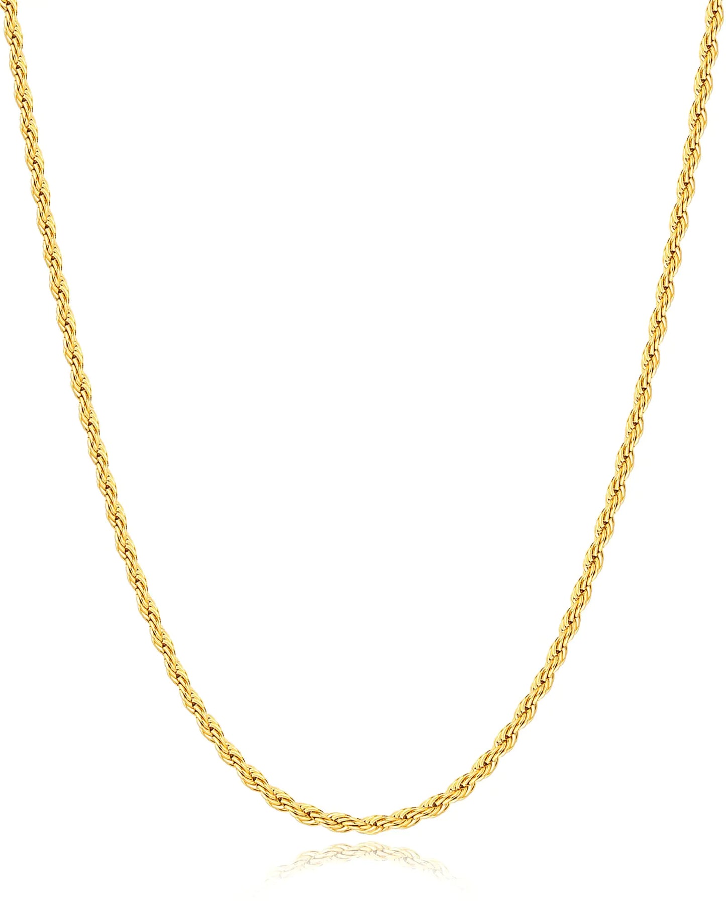 14k Gold Plated Rope Chain for Men - 3.0mm Stainless Steel Necklace, Sturdy & Non Tarnish - 26 Inches.