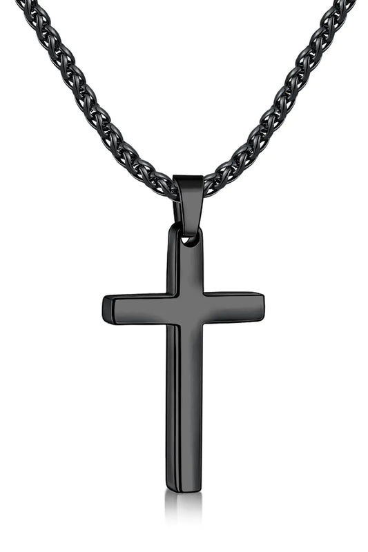 22-Inch Cross Necklace with 2.5mm Cross - Stainless Steel Wheat Chain 22"