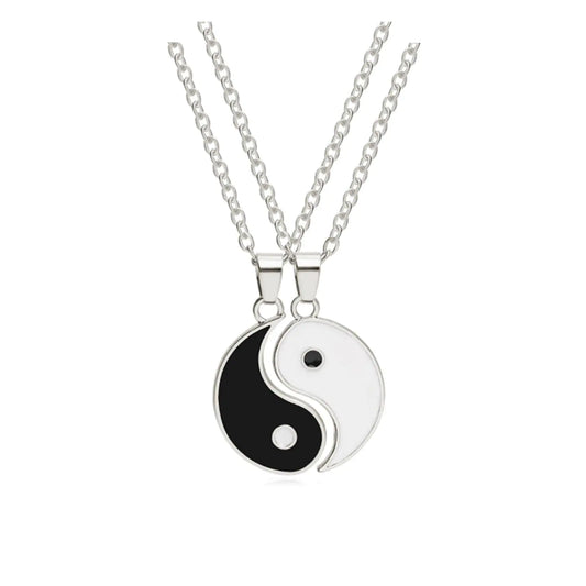 Yin and Yang Couple's Pendant - 2Pcs Matching Puzzle Necklace - Sliver