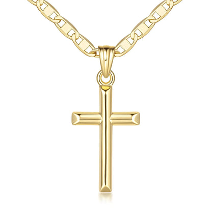 14K Gold Cross Necklaces for Women. Minimalist Gold Cross Pendant - 26mm.