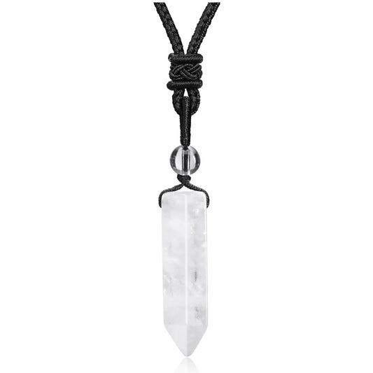 Top Plaza Clear Quartz Healing Crystal Stone Necklaces for Men Hexagonal Pendant Necklaces Adjustable Braided Rope Natural Gemstone Necklace Jewelry Christmas Gift for Dad Husband BF