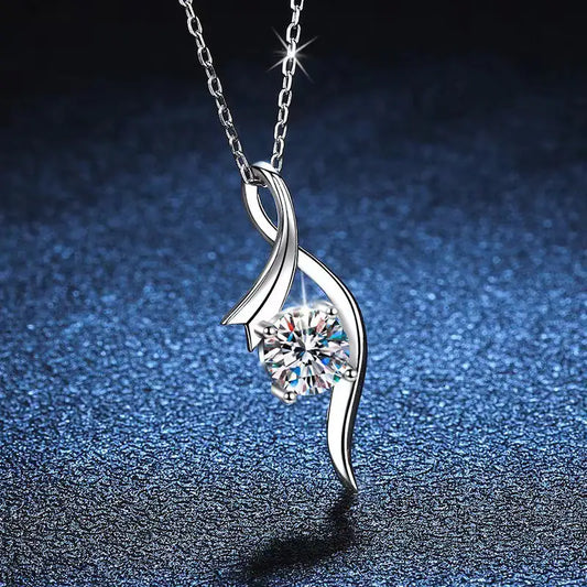 Sterling Silver Classic Four-claw 1 Karat-inch Diamond Necklace