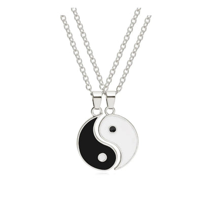 Yin and Yang Couple's Pendant - 2Pcs Matching Puzzle Necklace - Sliver