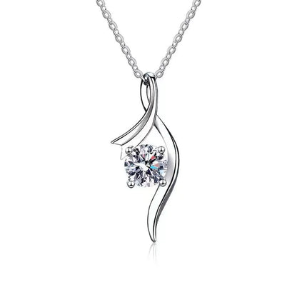 Sterling Silver Classic Four-claw 1 Karat-inch Diamond Necklace